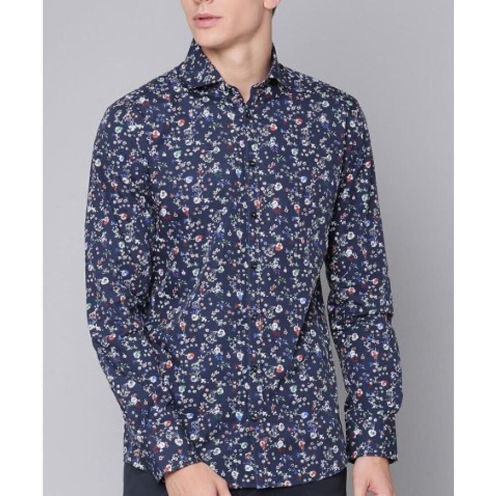 Bruun & Stengade Slim Fit Floral Black Button Down Shirt S. 42
